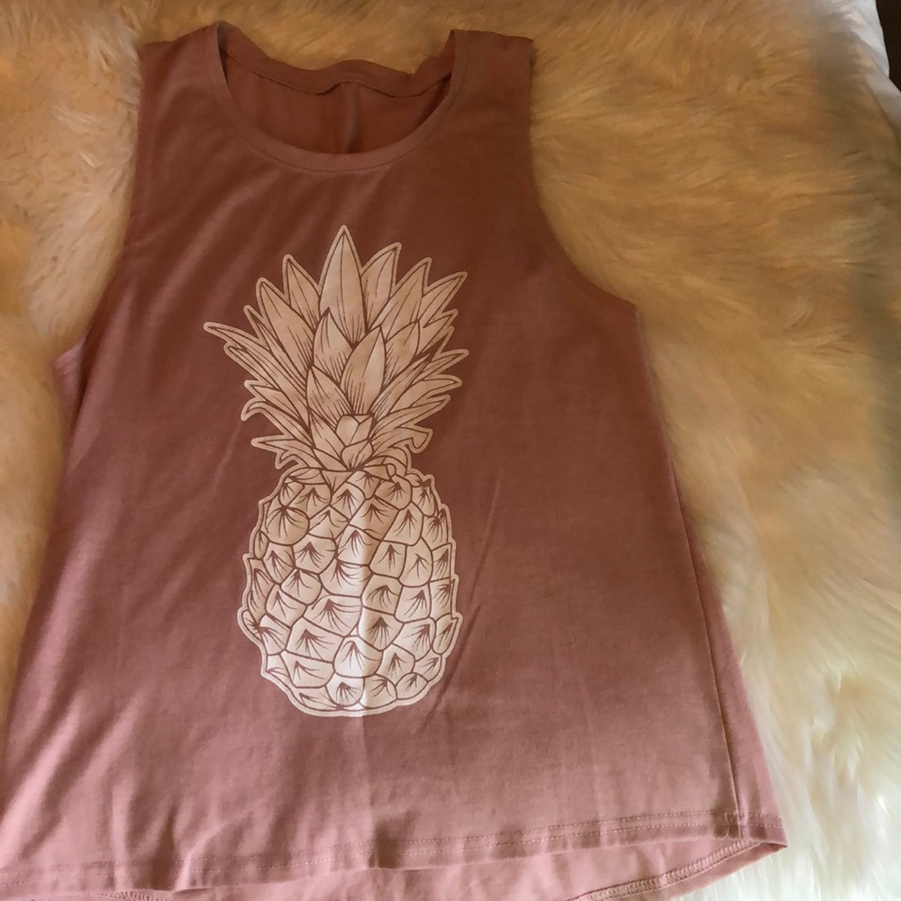 Pink pineapple graphic muscle tee